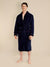 Carnegie Luxury Cotton Long Velvet Smoking Jacket in Navy